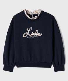 sweat a col fronce et inscription brodee fille - lulucastagnette bleu sweatsI939801_2
