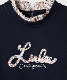 sweat a col fronce et inscription brodee fille - lulucastagnette bleu sweatsI939801_3