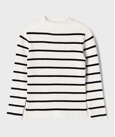 pull raye en maille cotelee a col montant fille beige pullsI940201_2