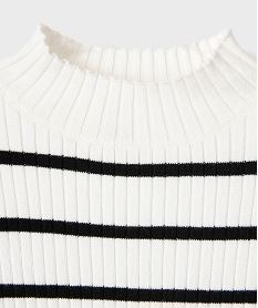 pull raye en maille cotelee a col montant fille beige pullsI940201_3