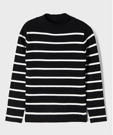 GEMO Pull en maille côtelée à rayures fille noir standard