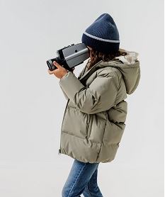 GEMO Blouson déperlant doublé polaire à capuche garçon kaki standard