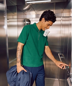 GEMO Polo manches courtes à col zippé homme vert standard