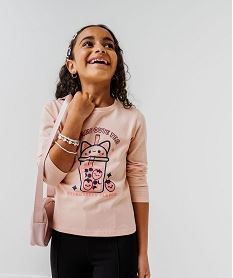 GEMO Tee-shirt manches longues avec motif devant fille rose standard