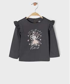 GEMO Tee-shirt manches longues à motif ballerine bébé fille Gris