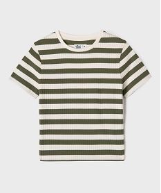 tee-shirt manches courtes en maille cotelee a rayures fille kaki standard tee-shirtsI953801_4