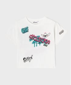 GEMO Tee-shirt manches courtes coupe loose imprimé devant et dos fille - Stitch Beige
