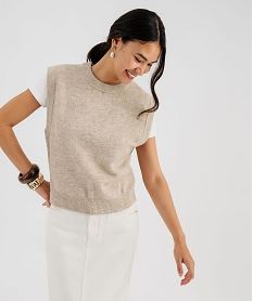 GEMO Pull sans manches chiné avec de la laine femme beige standard