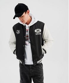 GEMO Blouson teddy matelassé bimatière à boutons-pression homme noir standard