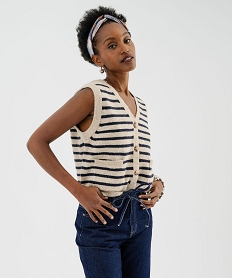 GEMO Gilet sans manches en laine rayée femme Imprimé