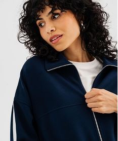sweat zippe a col chemise en maille sport extensible femme bleuI967301_3