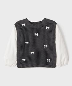 pull 2 en 1 avec manches chemise fille grisI974501_2