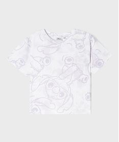 GEMO Tee-shirt manches courtes coupe courte imprimé fille - Stitch violet standard