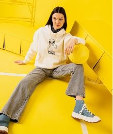 sweat a capuche en molleton imprime devant et dos femme - stitch beige standardI977501_3