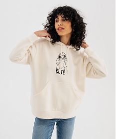 sweat a capuche en molleton imprime devant et dos femme - stitch beige standardI977501_4
