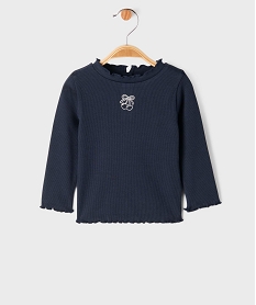 GEMO Tee-shirt manches longues à motif brodé et finitions froncées bébé fille Bleu