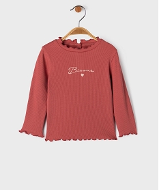 GEMO Tee-shirt manches longues à motif brodé et finitions froncées bébé fille Rose