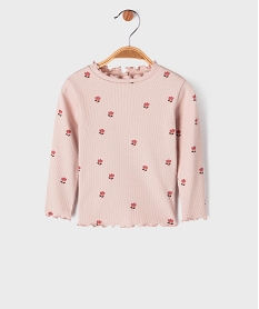 GEMO Tee-shirt manches longues à motif brodé et finitions froncées bébé fille Rose