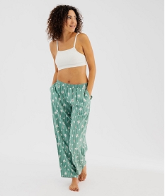 GEMO Pantalon de pyjama ample et fluide en viscose imprimée femme Vert