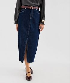 jupe en jean longue a fente en denim stretch femme bleuI985501_2
