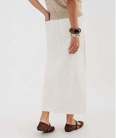 jupe en jean longue fendue extensible femme blanc chineI985701_3