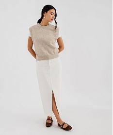 jupe en jean longue fendue extensible femme blanc chineI985701_4