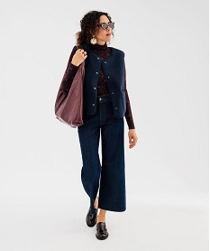 GEMO Jean wide leg cropped en denim brut femme Bleu