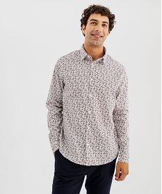 chemise en coton a motifs fleuris homme blanc chemise manches longuesI995201_4