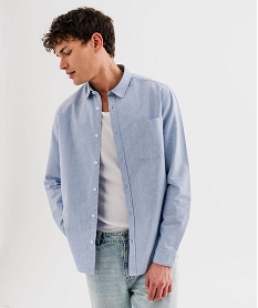 GEMO Chemise manches longues en chambray 100% coton homme Bleu