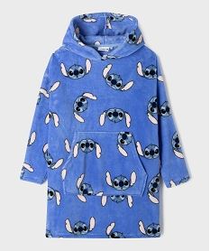 GEMO Chemise de nuit à capuche en maille douillette Stitch fille - Disney Bleu