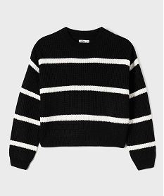 GEMO Pull ample et court à rayures en grosse maille fille noir standard