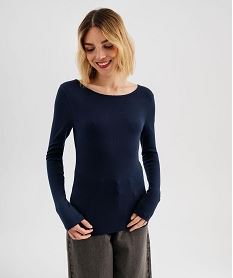 GEMO Tee-shirt manches longues en maille côtelée extensible femme Bleu