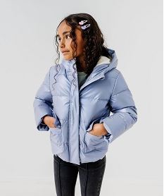 GEMO Blouson déperlant doublé polaire à capuche fille bleu standard