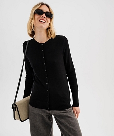 GEMO Gilet à col rond en maille fine femme noir standard