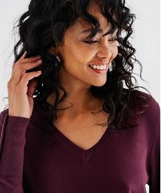pull col v en maille viscose fine et souple femme violetJ020201_2