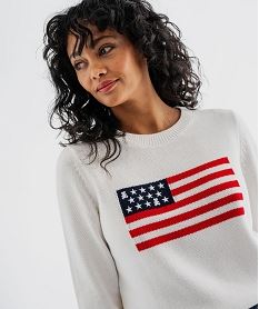 pull en coton avec drapeau femme - lulucastagnette beige pullsJ020801_2