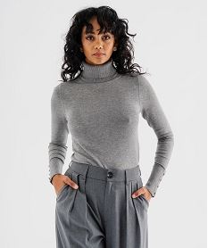GEMO Pull col roulé en maille fine femme gris standard