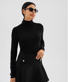 GEMO Pull col roulé en maille fine femme noir standard