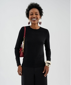 GEMO Pull col rond en maille viscose fine et souple femme noir standard