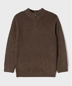 GEMO Pull en maille côtelée avec col montant zippé garçon marron standard