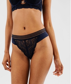 GEMO Tanga en dentelle et microfibre femme navy