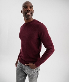 GEMO Pull col rond en coton uni homme Rouge