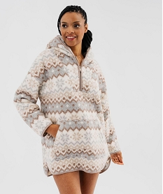 GEMO Chemise de nuit à capuche en maille polaire femme Beige