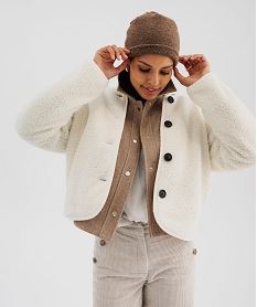 veste en sherpa reversible femme beige manteauxJ036101_2