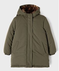 GEMO Parka à capuche déperlante et fourrée fille kaki standard