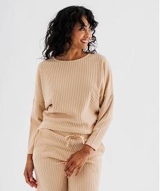haut de pyjama en maille cotelee femme beige hauts de pyjamaJ038701_4