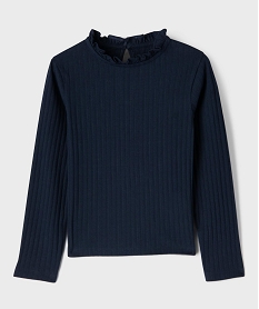 tee-shirt manches longues avec col rond fronce fille[missing] bleu tee-shirtsJ039401_4