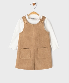 GEMO Ensemble 2 pièces bébé fille robe et tee-shirt manches longues beige standard