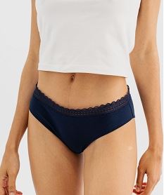 GEMO Culotte en coton stretch à ceinture dentelle élastique femme (lot de 2) Gris