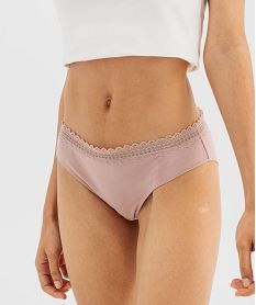 GEMO Culotte en coton stretch à ceinture dentelle élastique femme (lot de 2) rose standard